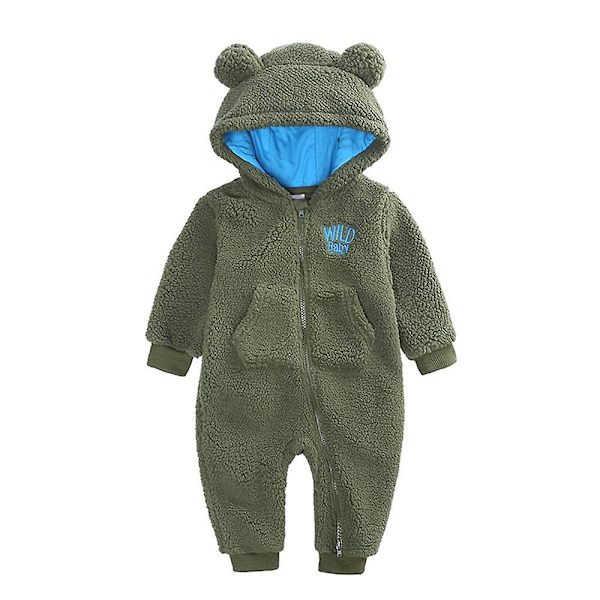 Baby fleece jumpsuit hættedragt snedragt langærmet jakkesæt green