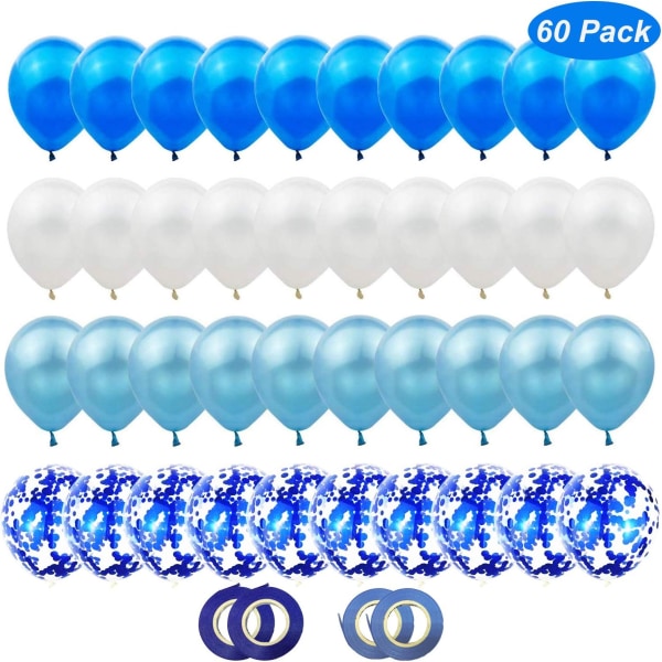 60 valkoista sinistä ilmapalloa ilmapalloa sinisillä konfettiilmapalloilla, 12 tuuman heliumilmapalloja hääsynttärityttöjen kastekoristeeksi (sininen valkoinen)