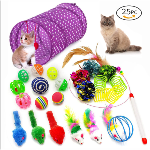 Kjæledyr katt katteleke plysj mus regnbuekanal tunnelfjær morsomt katteprodukt (sett 29)