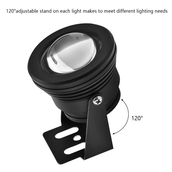 12V 10W Vandtæt RGB LED Spotlight til Akvarium, Pool og Have - Sort Undervandslampe Black