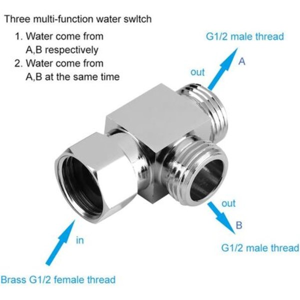 Way Shower Avledningsventil G1/2in Vann Separator Dusj Adapter Tilbehør Dusjhode for bad