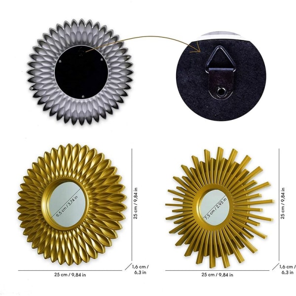 Set med tre dekorativa speglar Guld Silver Pensel Guld Pensel Silver Flerfärgad Hängspegel Guld