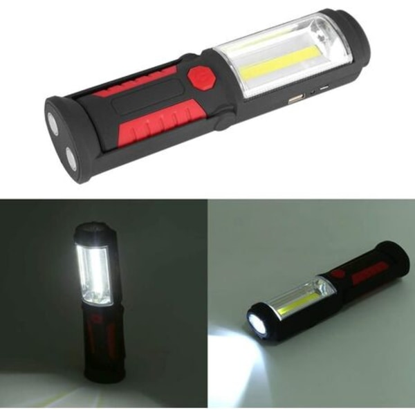 Genopladeligt LED-arbejdslys med magnetiske LED-lygter 2200mAh COB LED 650Lm 3W til Auto Garage Workshop Camping DIY (Rød)