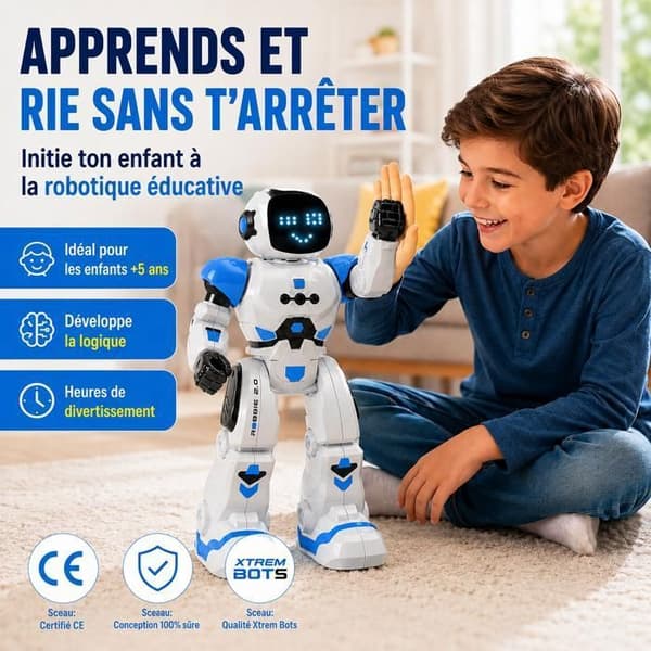 【HT】Xtrem Bots - Robbie | Robotbarn | Fjernstyret og programmerbar robot op til 50 handlinger | Legetøj til 5-årig dreng Hvid 5
