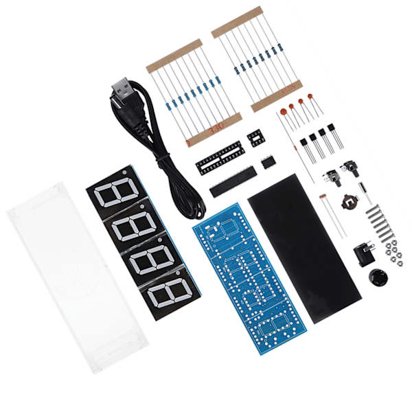 4-siffrig DIY Digital LED-klocka Kit - Automatisk Tid/Temperaturvisning - Blå Elektronisk DIY-klocka Blue