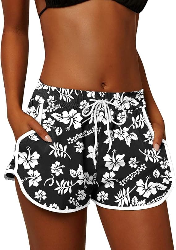 Blomstrede strandshorts til kvinder med lommer, badetøj 10 10 5XL