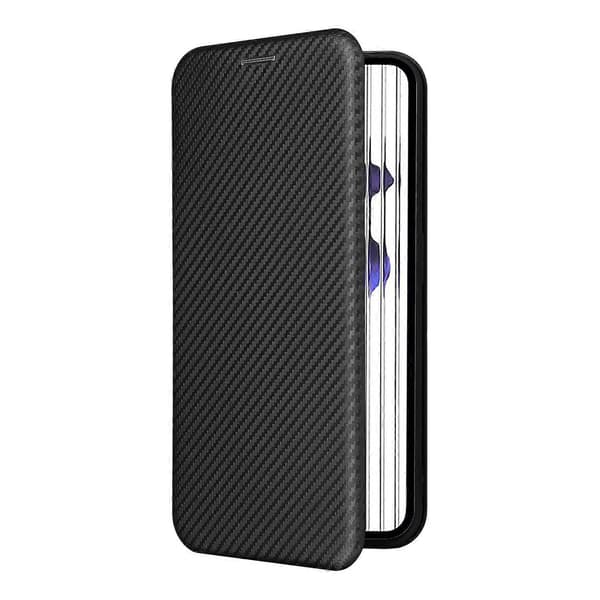För Nothing Phone 1 Flipfodral i kolfibertextur i läder Black
