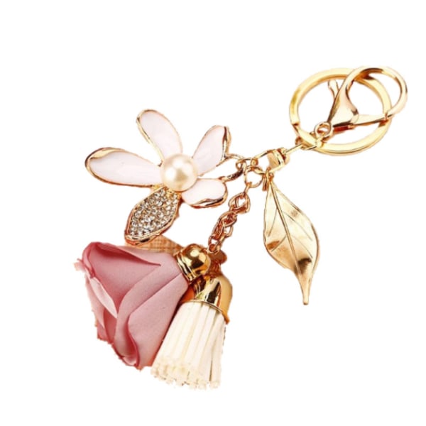 Tyttösydän kukka auton avaimenperä naisten laukku riipus avaimenperä luova lahja (metallitupsu vaaleanpunainen ja valkoinen),