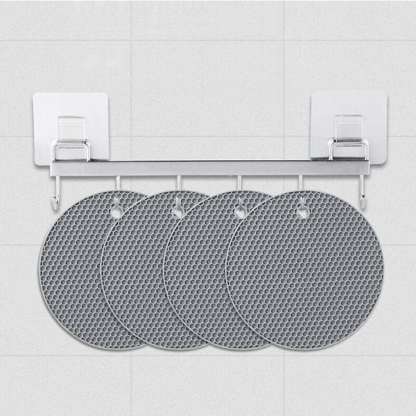Rund silikon honeycomb Coaster med isolasjonspute (Nordic Grey Diameter 18cm 4stk)