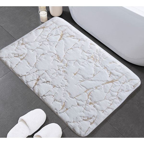 Bad, kjøkken, toalett, sklisikre absorberende matte, marmormønster gulvmatte, trinnmatte, hvit, 60*90cm,