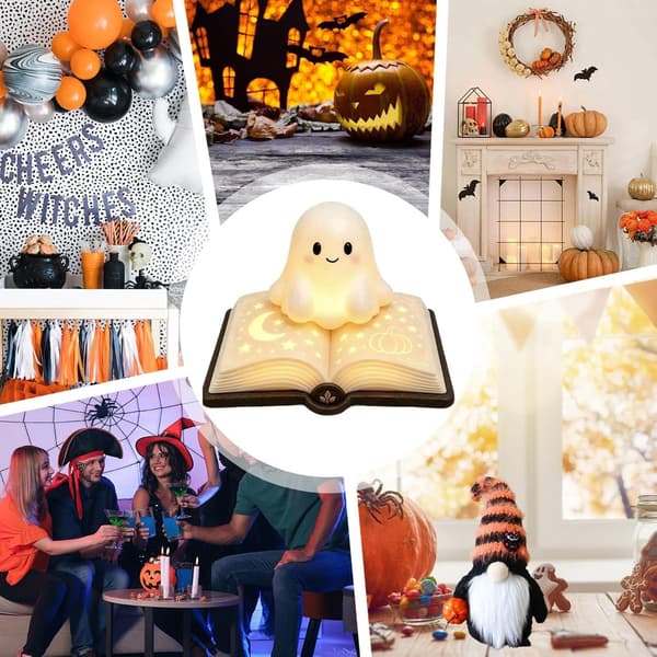 Ghost Night Light, Halloween Decorative Fixture, Resin Figurine with Sturdy Panel, Home Use with Refined Coating, 1-Piece Set, Night Lamp