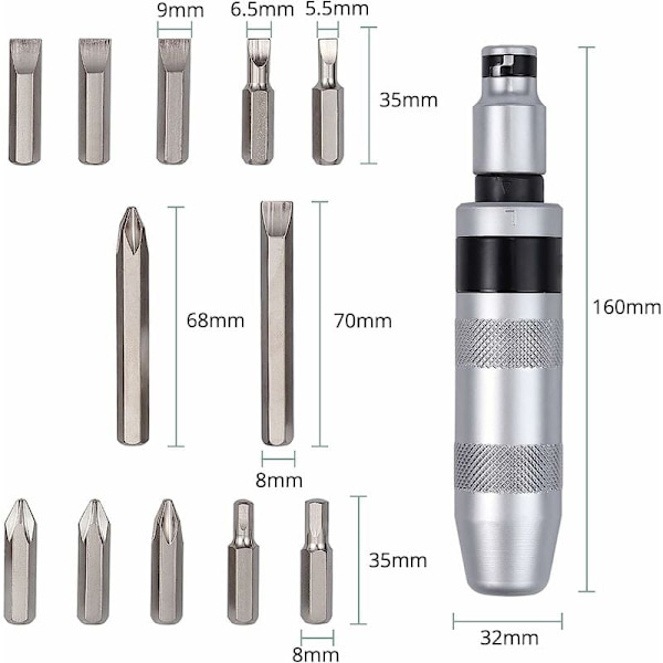 13 stycken 1/2&quot; Impact Driver Heavy Duty Hex Cross Cut Bit Set