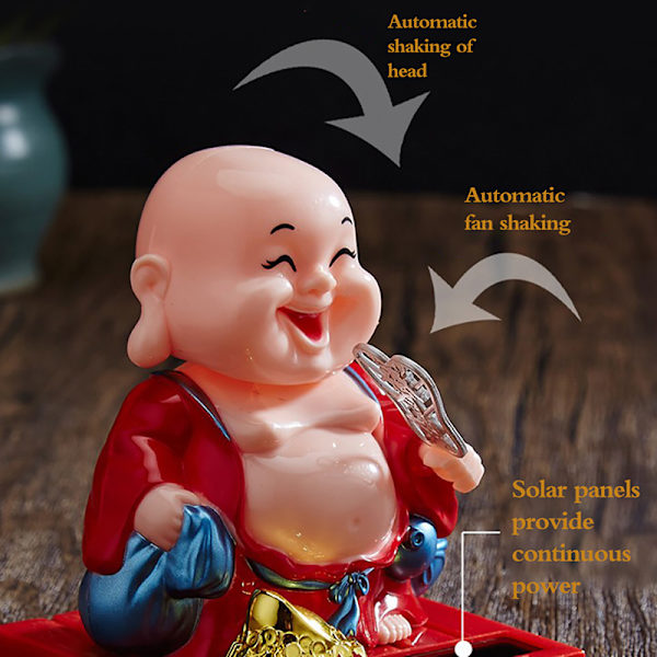 e Bilprydnad Solar Shake Head Little Monk Good Fortune Car Re Maitreya Buddha (red)