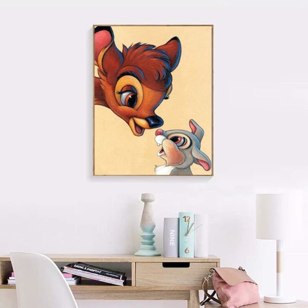 5D DIY Diamantmaleri efter nummer Kit Runde boreperler Krystal Rhinestone Billede Håndværk Wall Stickers Dekor Fawn Og Kanin 30x40cm,