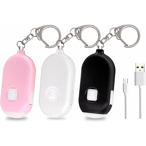 Musta/vaaleanpunainen/valkoinen, 3kpl ulkokäyttöön tarkoitettu LED-taskulamppu USB :llä ja sireenisireenillä ulkoiluun