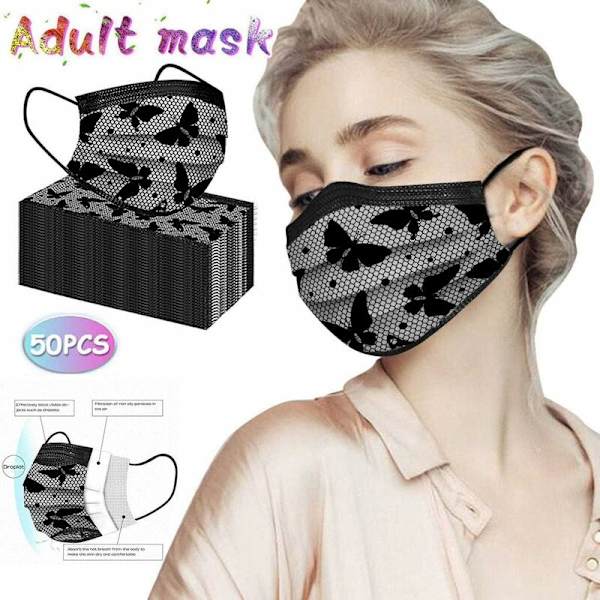 Spetsfjäril trelagers smältblåst tyg engångsmönstertryckmask för vuxna män och kvinnor