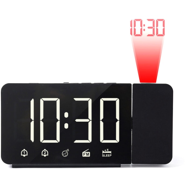 Neutralt hvidt lys projektionsvækkeur med dobbelt alarm radio elektronisk ur med LED display