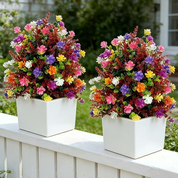 Kunstige udendørsblomster – UV-bestandig plastbuket med vilde blomster til have og mindested