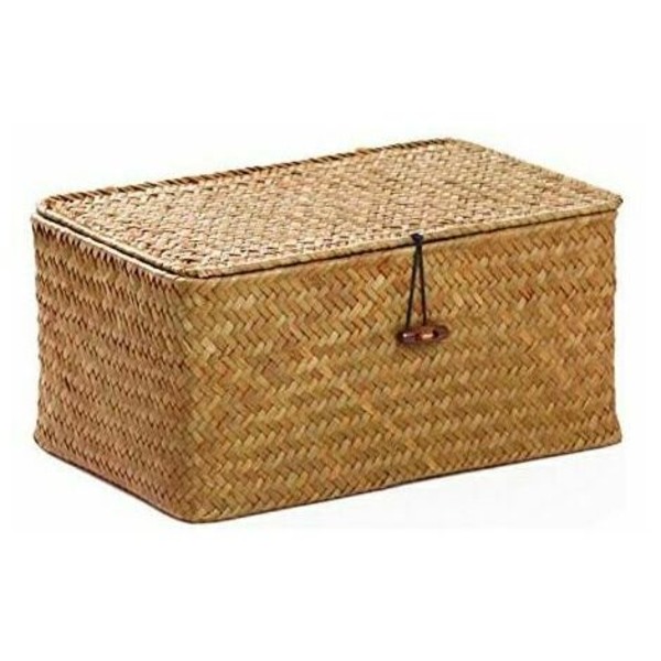 Seagrass-rottinki-säilytyskori luonnonmateriaalista kannella (pieni 17 cm x 13 cm x 8 cm K)
