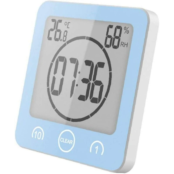 Blå Digital Vattentät Tyst Elektronisk Termohygrometer Badrum Kök Sugklocka,