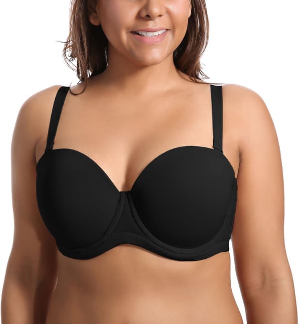 Kvinders stropløs BH Push Up til større barm Multiway Bøjle Glat Bandeau BH (Sort, 80E)—ht 80E
