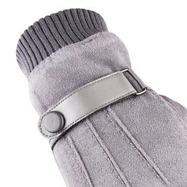 Varme ruskindshandsker til mænd plus fløjl tykt mode varm komfort skiløb Ridning Touch Screen Grå handsker