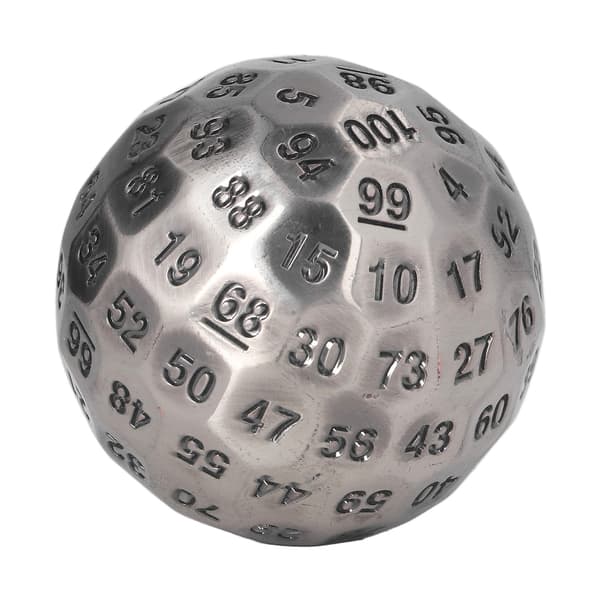 Polyhedral Metalterninger Udsøgte Tunge 100-sidede Rollespilsterninger til Bordspil 2 tommer Diameter Sølv