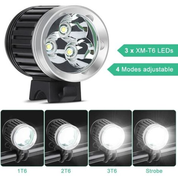 Kraftfull LED MTB-strålkastare Cykelljus MTB-ljus Uppladdningsbar LED-cykelstrålkastare Vattentät 4000 LM 3 T6 CREE XM-L 4 Lig