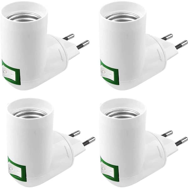 4 pcs. E27 with switch construction site socket AC 220V wall socket for wall kitchen lamp adapter LED bulb holder (white)