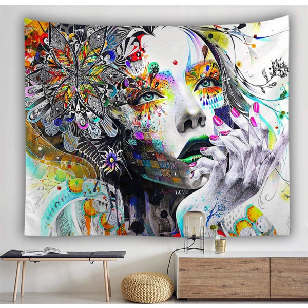 Psykedelisk billedvev Mykt mikrofiberstoff Moderne digitaltrykk Vaskbar mørkeblågul (150 x 100 cm, nr. 16)