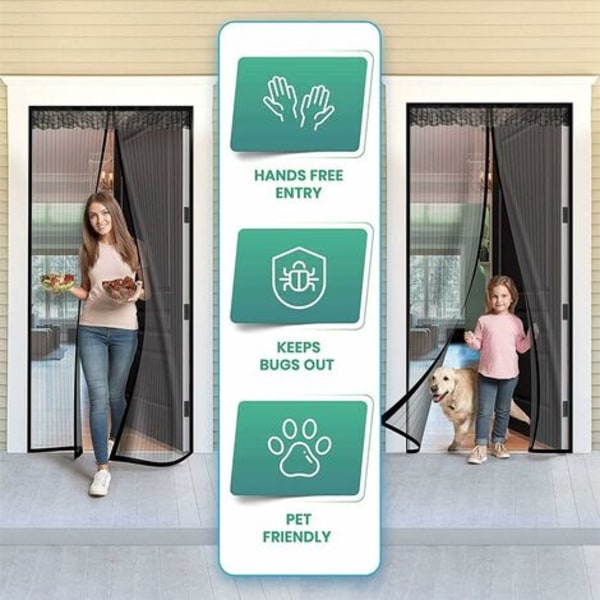 Magnetiskt myggnät för dörr, magnetisk tätning från topp till botten, automatisk stängning, håller frisk luft inuti (85x210cm, vit