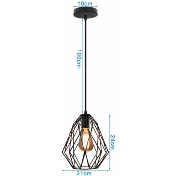 2stk Cage Lysekrone Pendel Industriel Retro Loftslampe E27 Strygejern til Soveværelse Stue Bar Sort - Sort