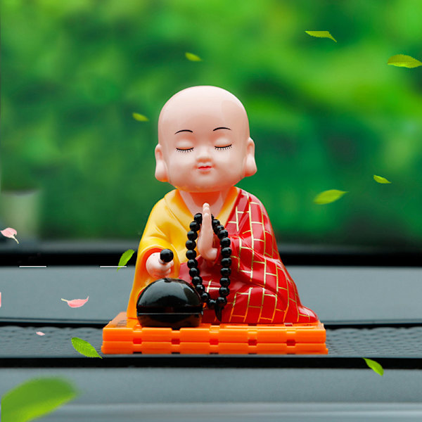 e Bilprydnad Solar Shake Head Little Monk Good Fortune Car Re Maitreya Buddha (red)