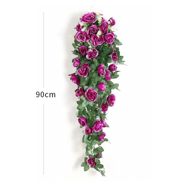 Kunstige hengende planter - falske silke roseblomster hengende krans rotting eføy vinranke til bryllupsfest Hage veggdekorat
