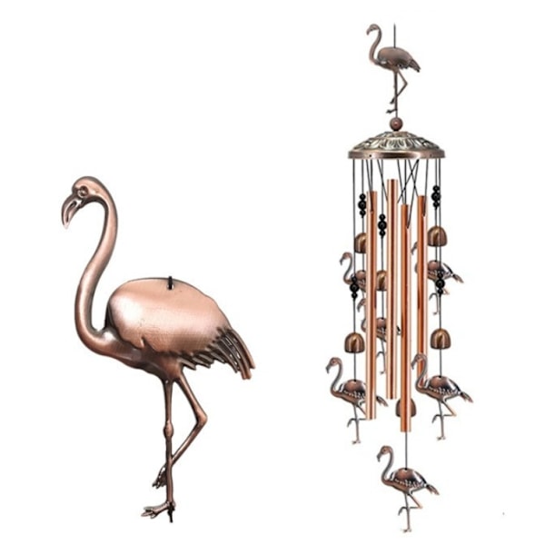 Retro messinkikello Flamingo-riipus metallikello alumiiniputki koristeellinen lahjariipus (yksi galvanoitu punainen pronssi flamingo)
