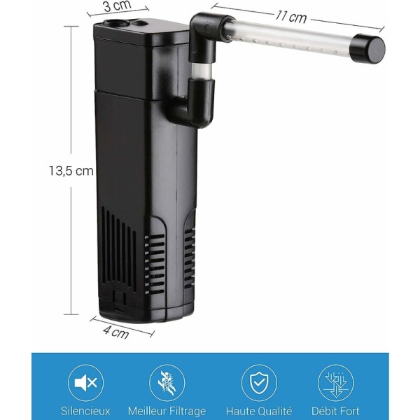 Akvarium internt filter med 3 ------W 200L/H flowvandpumpe, internt filter til ferskvandsakvarium op til 40L