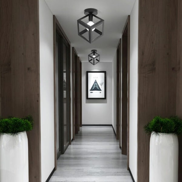 2x Retro industriell taklys Burformet kube Metall Jern Lysekrone Pendellampe for stue Hall Bedr