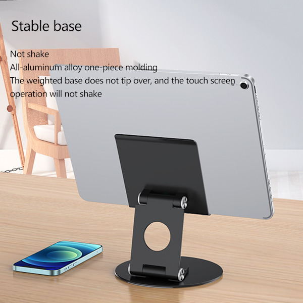 Tablettställ av aluminiumlegering Universal matkapuhelin Vinkel Justerbar 360° rotation for 4-13 tums mobilplatta Black