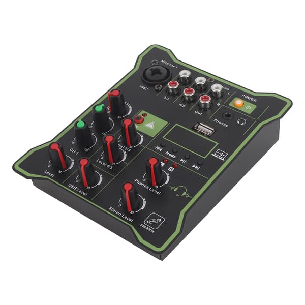 5 Kanalers Linjemixer Mini Audio Mixer med Bluetooth USB-efterklangseffekt til mobiltelefoner, tablets, computere