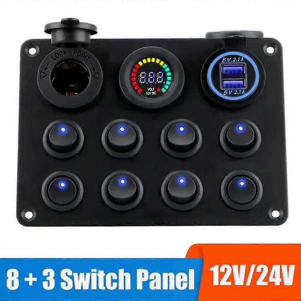24V 12V bryterpanel 8 knapper USB-ladere effektbryter lysbryter 15A sikringsbladtilbehør for bil lastebil båt campingvogn others