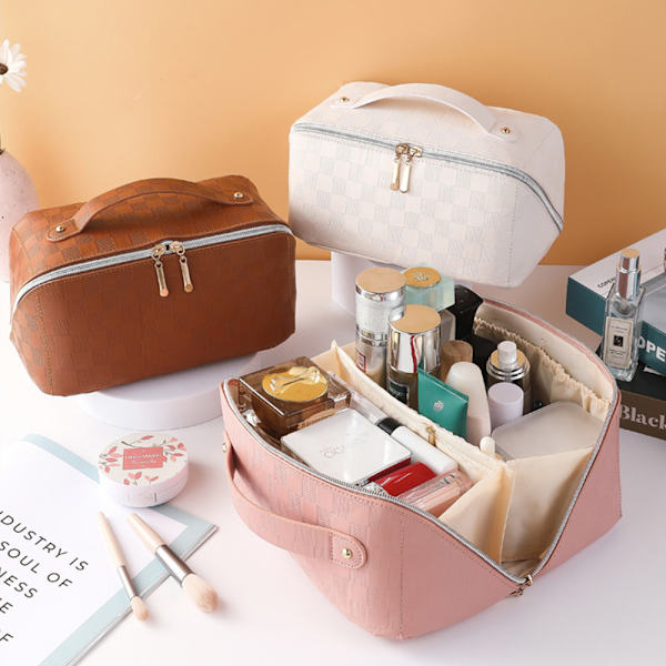 Stor kapacitet resor kosmetisk väska Makeup väska PU Läder Travel white