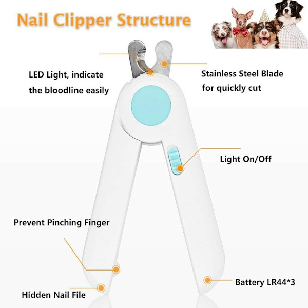 Universal negleklipper for katter og hunder med LED-lys (LED-negleklippere (blå))