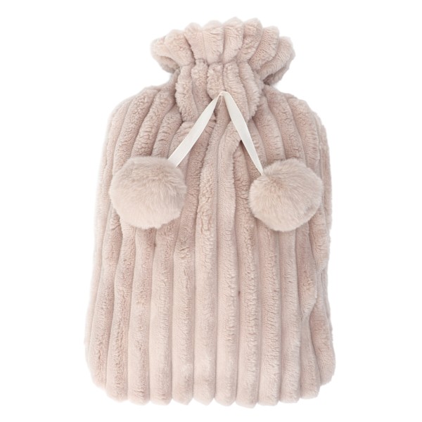 2000 ml bærbar varmtvannsflaske med vaskbart PVC-fôr og plysjtrekk i beige