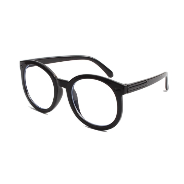 Stort rundt stel Sort stel Blåt lysblokerende briller Pil fladt spejl Vegansk ansigtsreparation Brillestel (sort stel)