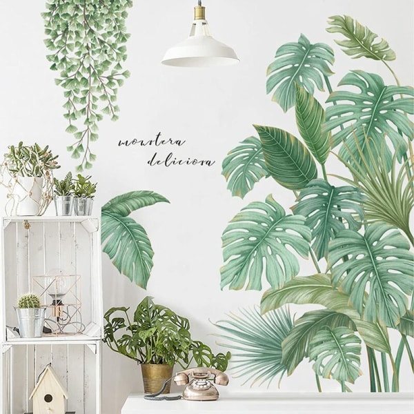 Wallstickers 2 wallstickers tropiske planter små hjemmedekorasjonsklistremerker fresh monstera tapet