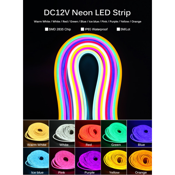 12v led stripe lys neon stripe lys 6*12mm 5m sett (Blu-ray)