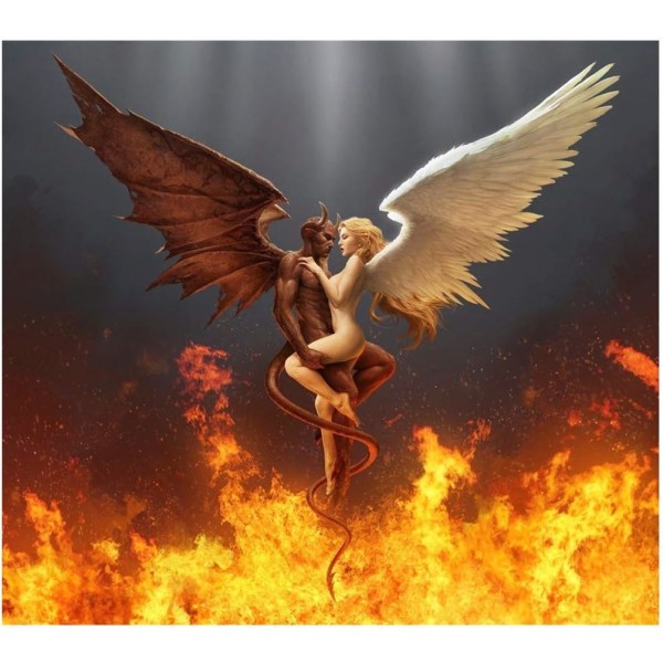 Angel and Devil Character Wings Diamond Painting on Fire, Diamond Painting Kit-30*30cm,