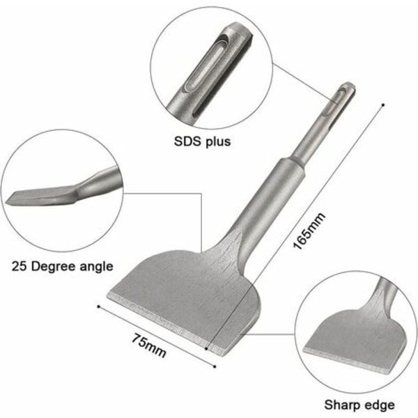 SDS PLUS flismeisel, 165 mm x 75 mm høykvalitets utvidelsesserie, meislet buet flismeisel for keramiske fliser og gulvfliser