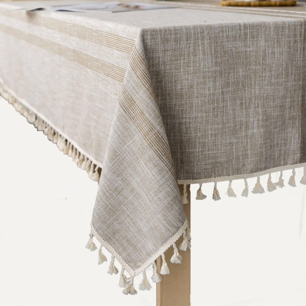 Elegant duk i bomull och linne, tvättbar cover för matbord, picknickduk (asymmetri - kaffe, 140 x 180 cm)