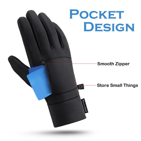 Mænd Vinter Vandtætte Handsker Touchscreen Pocket Anti-Slip Fleece Termiske Sport Handsker grey Large